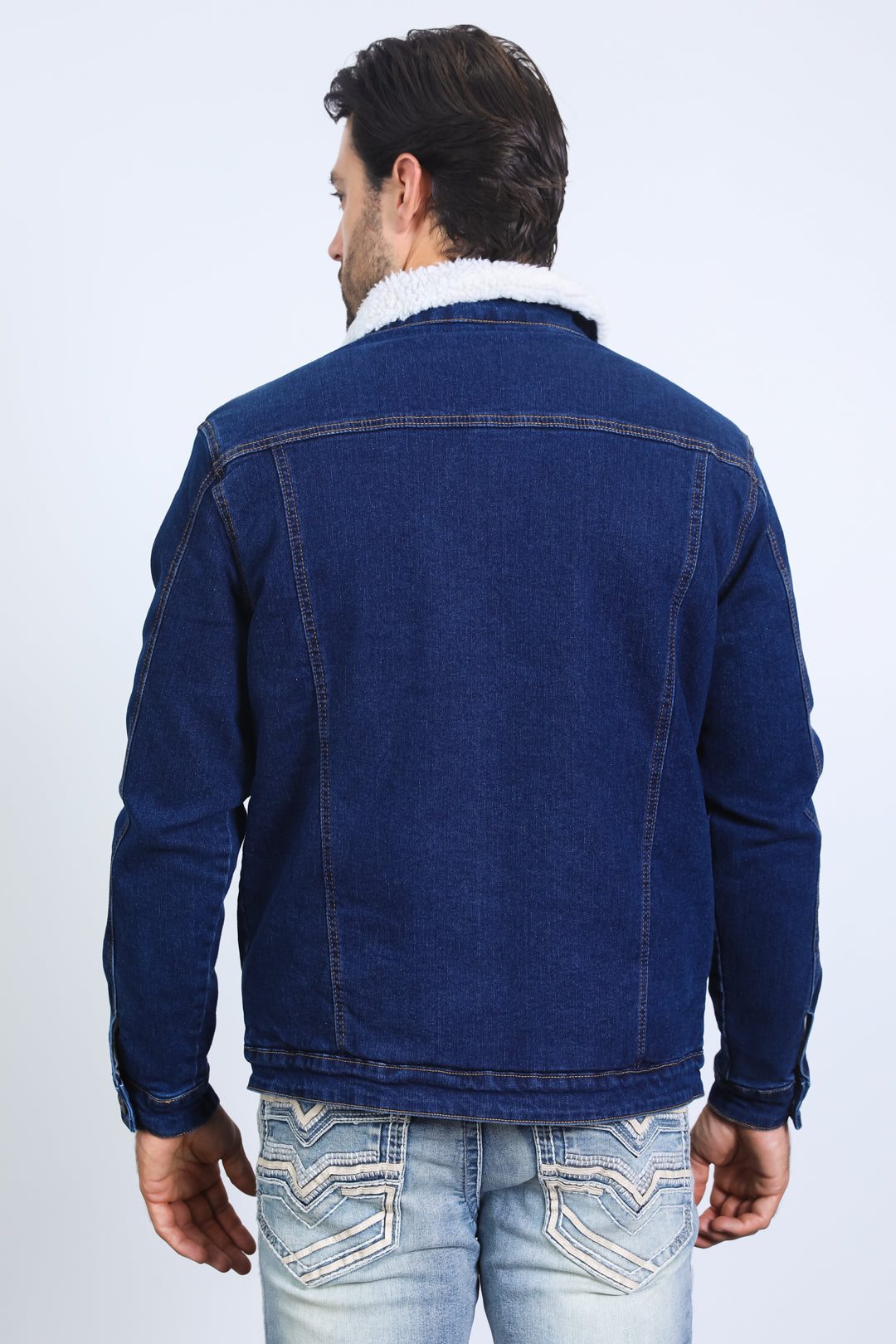 Sherpa Lined Denim Jacket | Men's Winter Jean Coat | Indigo Black Blue