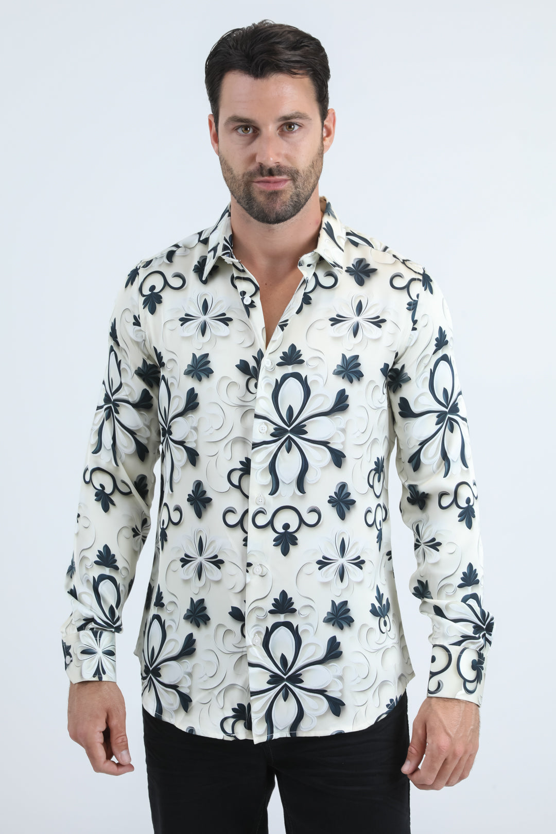 Watercolour Metallic Jacquard Shirt | Dress Shirt | Men's White Premium Jacquard Fabric