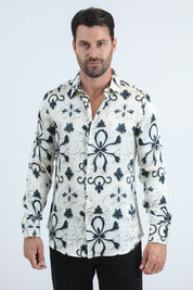 Watercolour Metallic Jacquard Shirt | Dress Shirt | Men's White Premium Jacquard Fabric