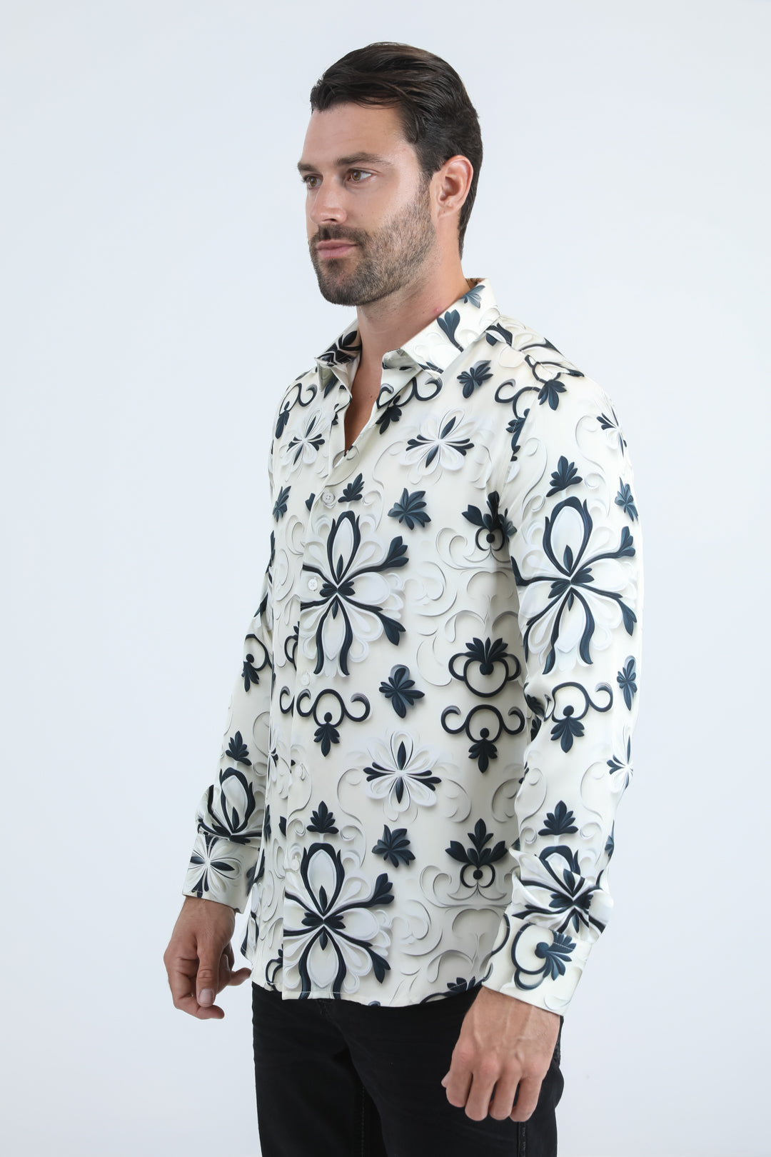 Watercolour Metallic Jacquard Shirt | Dress Shirt | Men's White Premium Jacquard Fabric
