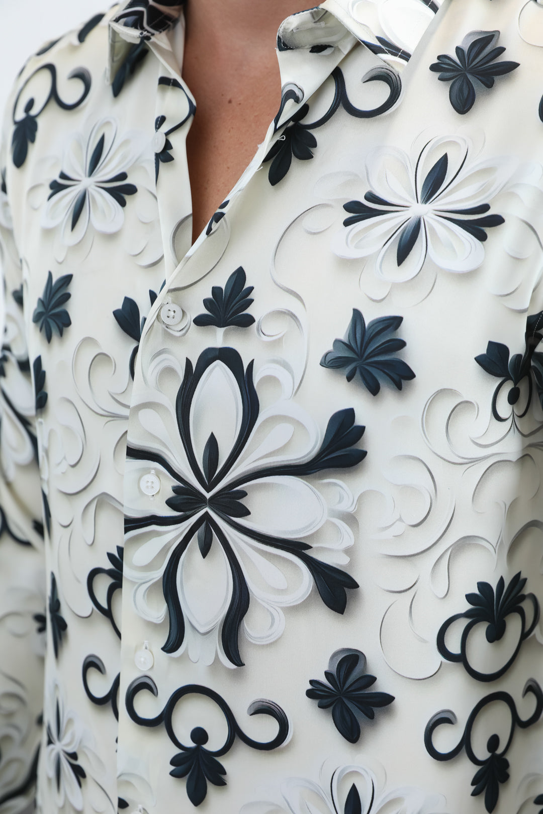 Watercolour Metallic Jacquard Shirt | Dress Shirt | Men's White Premium Jacquard Fabric