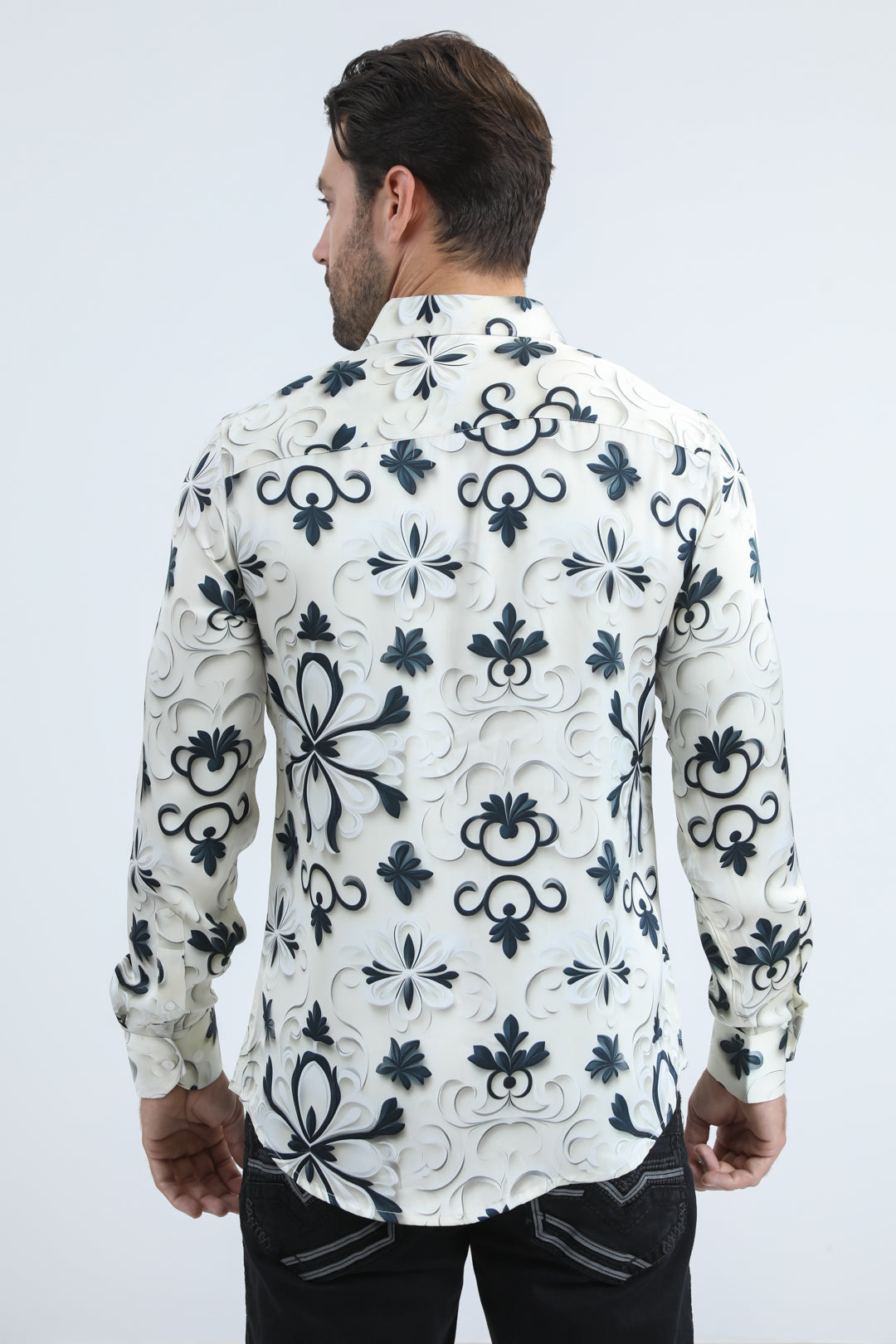 Watercolour Metallic Jacquard Shirt | Dress Shirt | Men's White Premium Jacquard Fabric