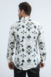 Watercolour Metallic Jacquard Shirt | Dress Shirt | Men's White Premium Jacquard Fabric