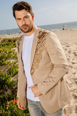 Embroidery Blazer | Men's Blazer | Men Embroidered Fashion Khaki Black Dark Brown