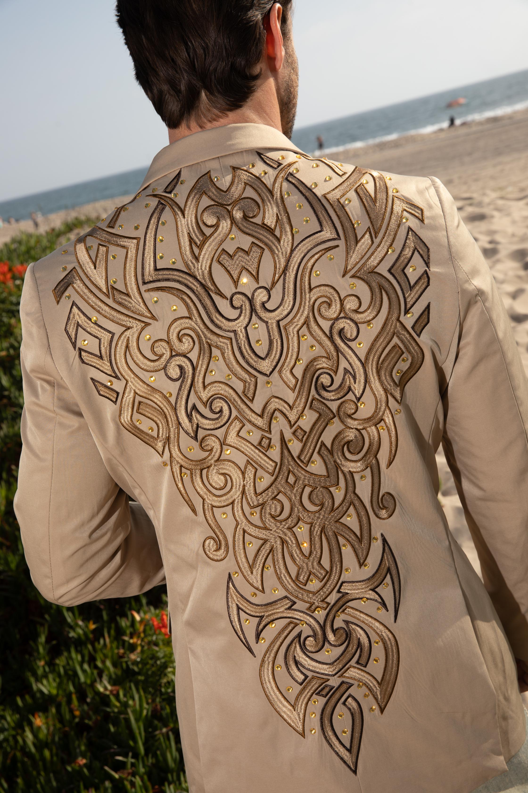 Embroidery Fashion Blazer | Men's Blazer | Men Embroidery Blazer Khaki Black Dark Brown