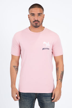 Western Cowboy Rider Graphic Tee | T-Shirt | Men's Cotton Pink Western Print