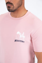 Western Cowboy Rider Graphic Tee | T-Shirt | Men's Cotton Pink Western Print