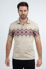 Navajo Band Polo Shirt | Polo | Men's Cotton Beige Navajo Pattern
