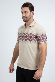 Navajo Band Polo Shirt | Polo | Men's Cotton Beige Navajo Pattern