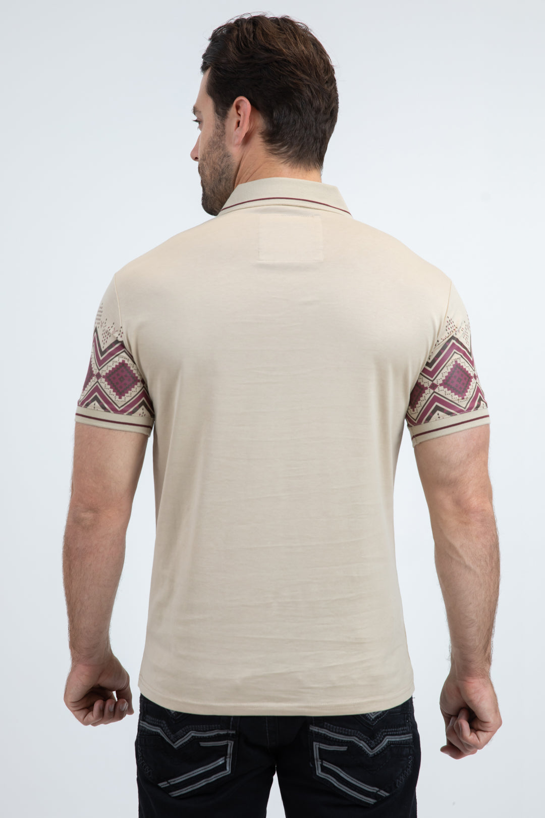 Navajo Band Polo Shirt | Polo | Men's Cotton Beige Navajo Pattern