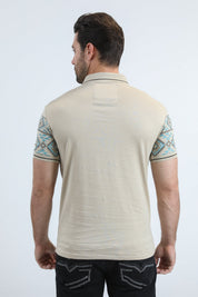 Aztec Border Stripe Polo | Polo Shirt | Men's Beige Cotton