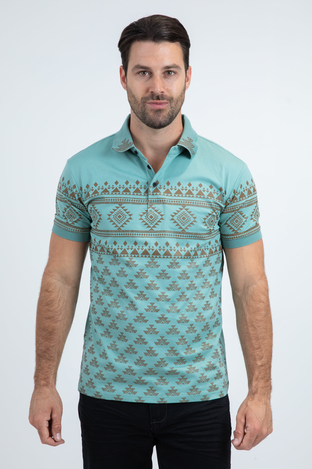Multilevel Aztec Polo Shirt | Polo | Men's Cotton Stretch Blue Aztec