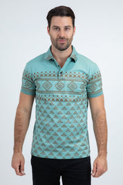 Multilevel Aztec Polo Shirt | Polo | Men's Cotton Stretch Blue Aztec