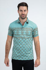 Multilevel Aztec Polo Shirt | Polo | Men's Cotton Stretch Blue Aztec