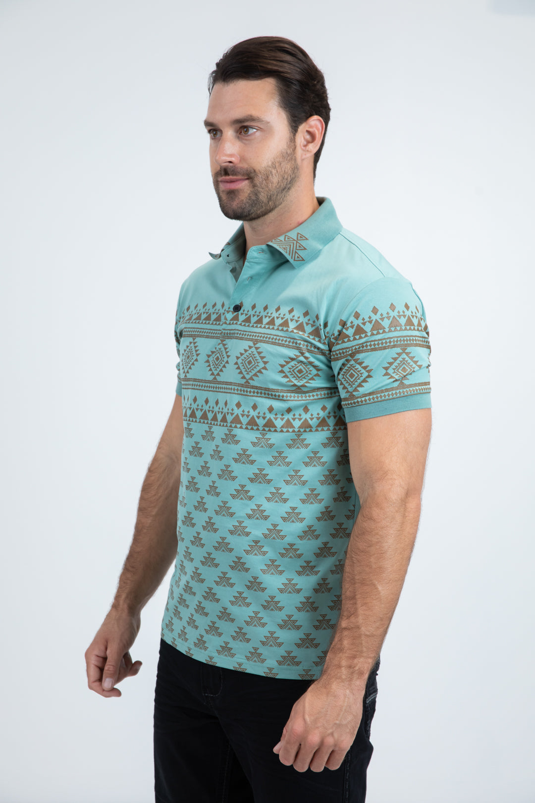 Multilevel Aztec Polo Shirt | Polo | Men's Cotton Stretch Blue Aztec