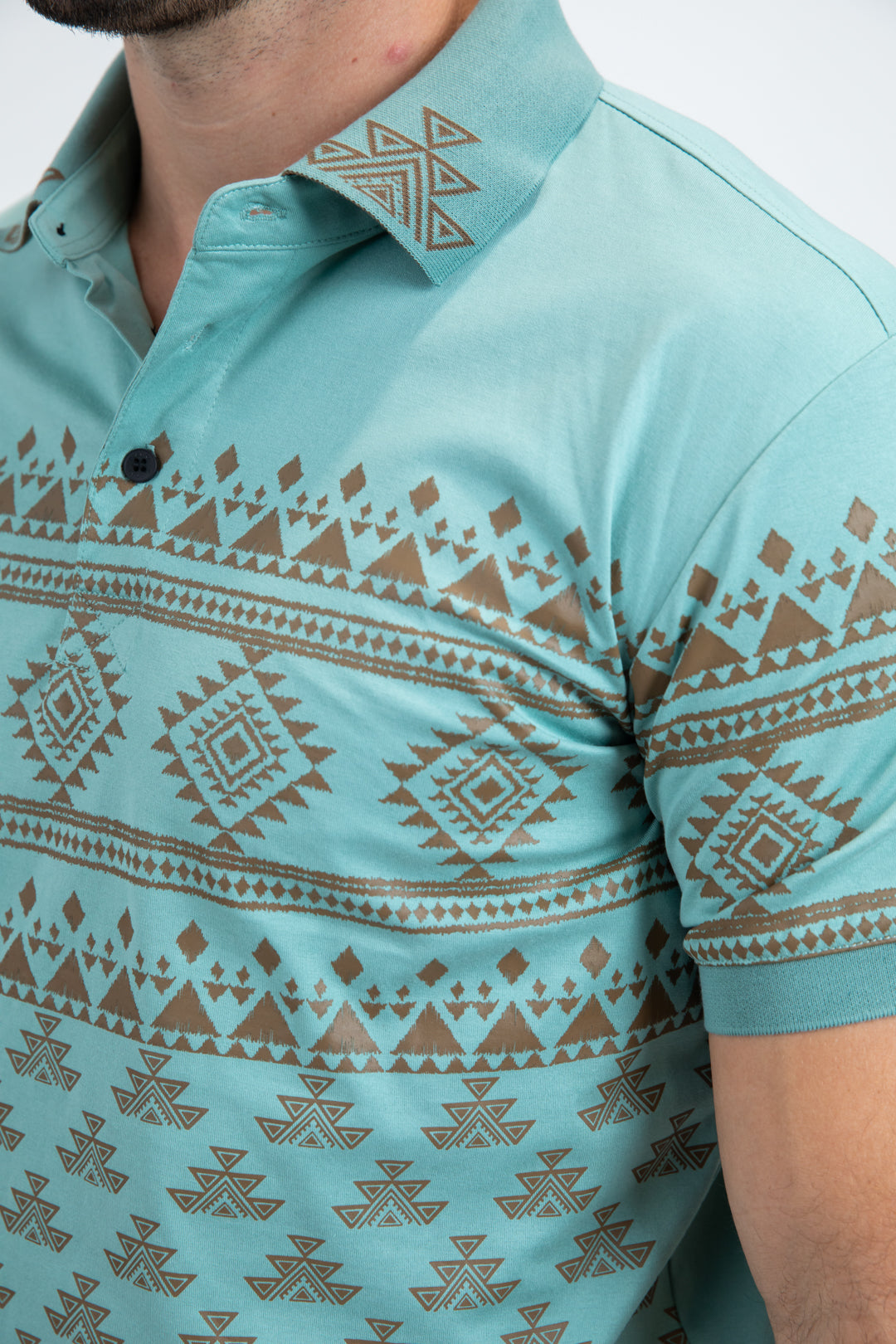 Multilevel Aztec Polo Shirt | Polo | Men's Cotton Stretch Blue Aztec