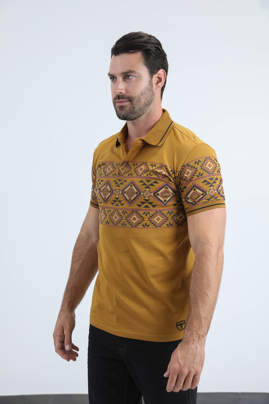 Aztec Border Stripe Polo | Polo Shirt | Men's Camel Cotton