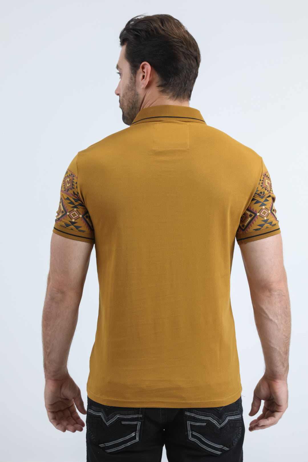 Aztec Border Stripe Polo | Polo Shirt | Men's Camel Cotton