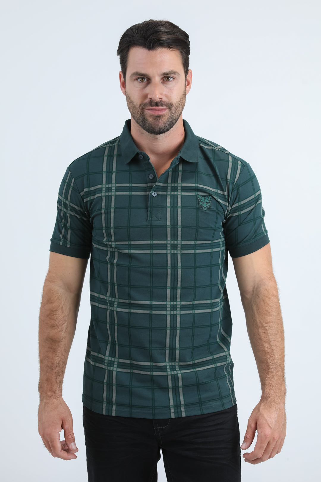 Plaid Polo Shirt | Polo | Men's Cotton Stretch Green Plaid Smart Casual