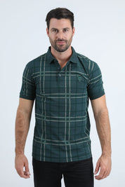 Plaid Polo Shirt | Polo | Men's Cotton Stretch Green Plaid Smart Casual