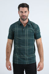 Plaid Polo Shirt | Polo | Men's Cotton Stretch Green Plaid Smart Casual