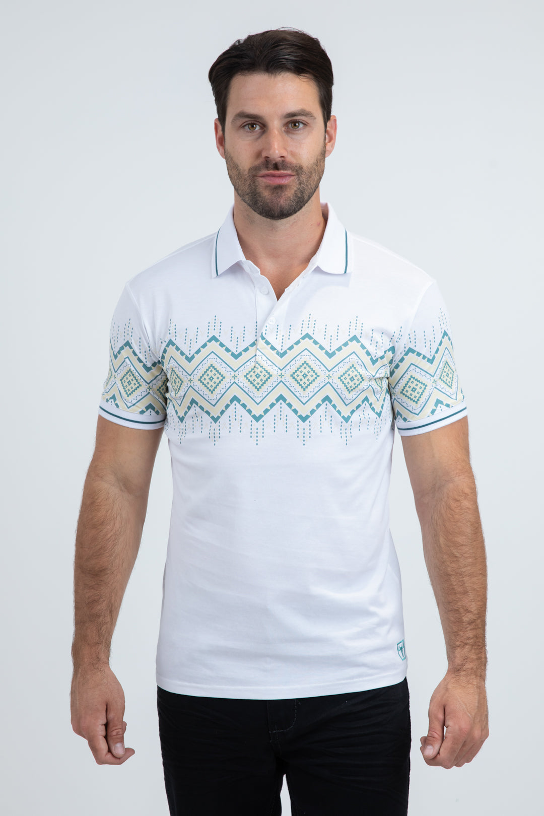 Navajo Band Polo Shirt | Polo | Men's Cotton White Navajo Pattern