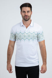Navajo Band Polo Shirt | Polo | Men's Cotton White Navajo Pattern