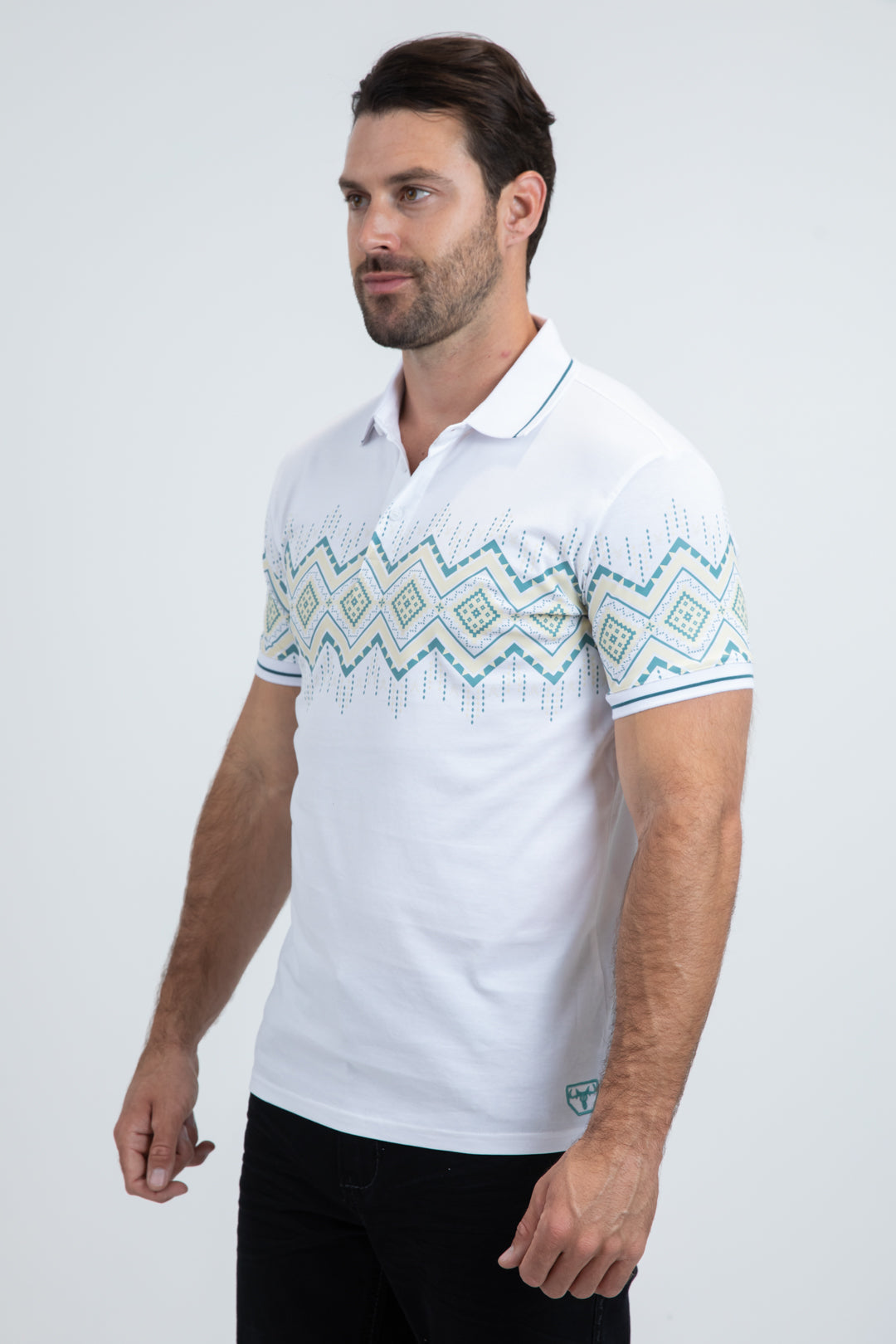 Navajo Band Polo Shirt | Polo | Men's Cotton White Navajo Pattern