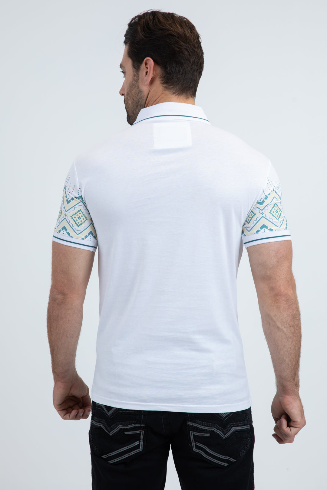Navajo Band Polo Shirt | Polo | Men's Cotton White Navajo Pattern