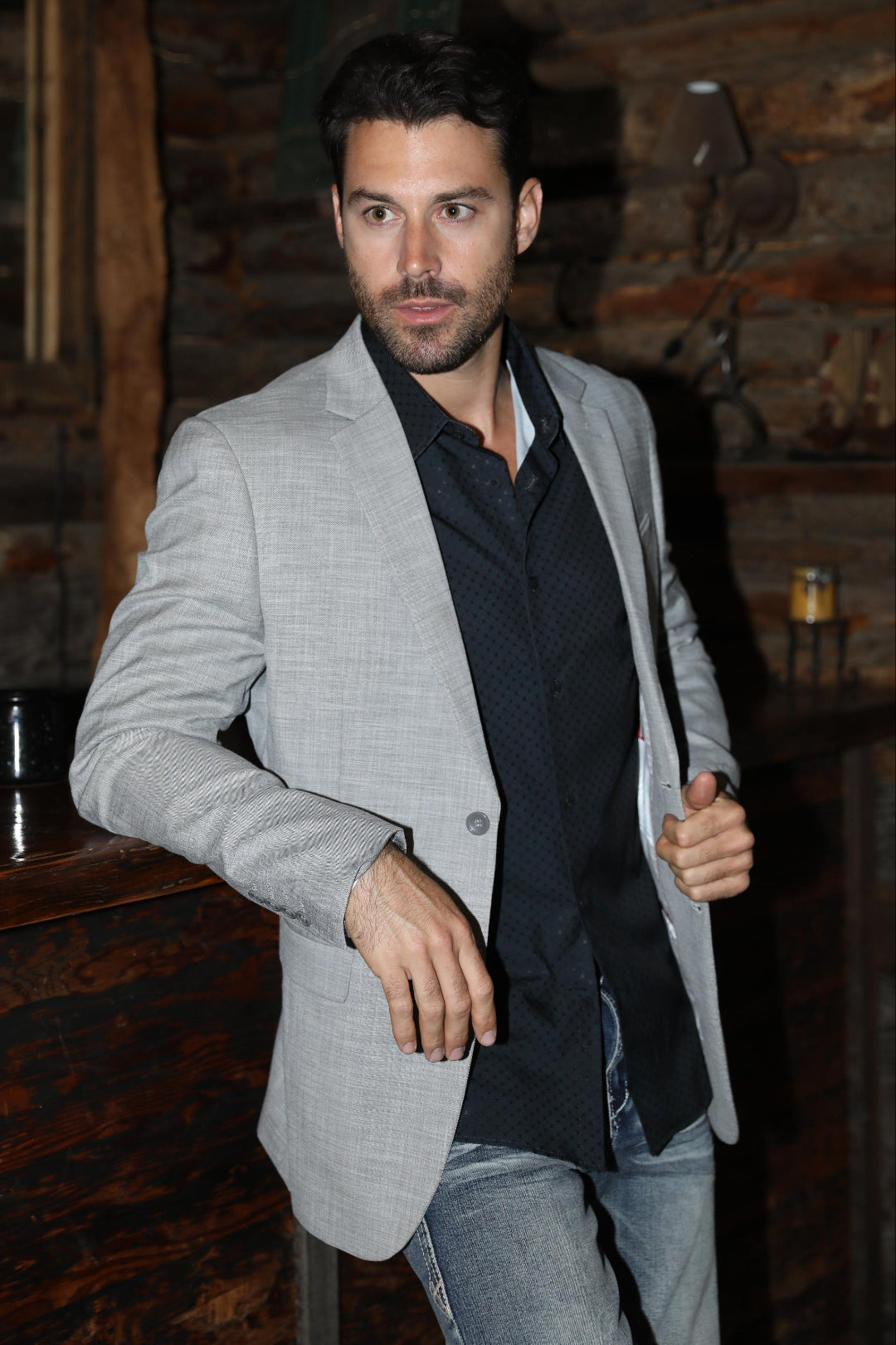 Date Night Stretch Blazer | Men's Blazer | Men Modern Fit Stretch Date Night Black Grey