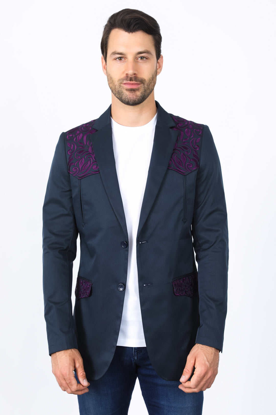 Embroidery Fashion Blazer II | Men's Blazer | Men Embroidery Blazer Beige Black Navy