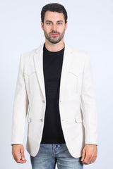 Off-White Double Button Suede Western Blazer | Blazer | Men's Faux Suede Western Off-White