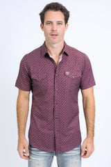 Geo Micro Western Shirt | Western Shirt | Men's Burgundy Performance Fabric