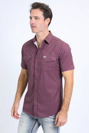 Geo Micro Western Shirt | Western Shirt | Men's Burgundy Performance Fabric