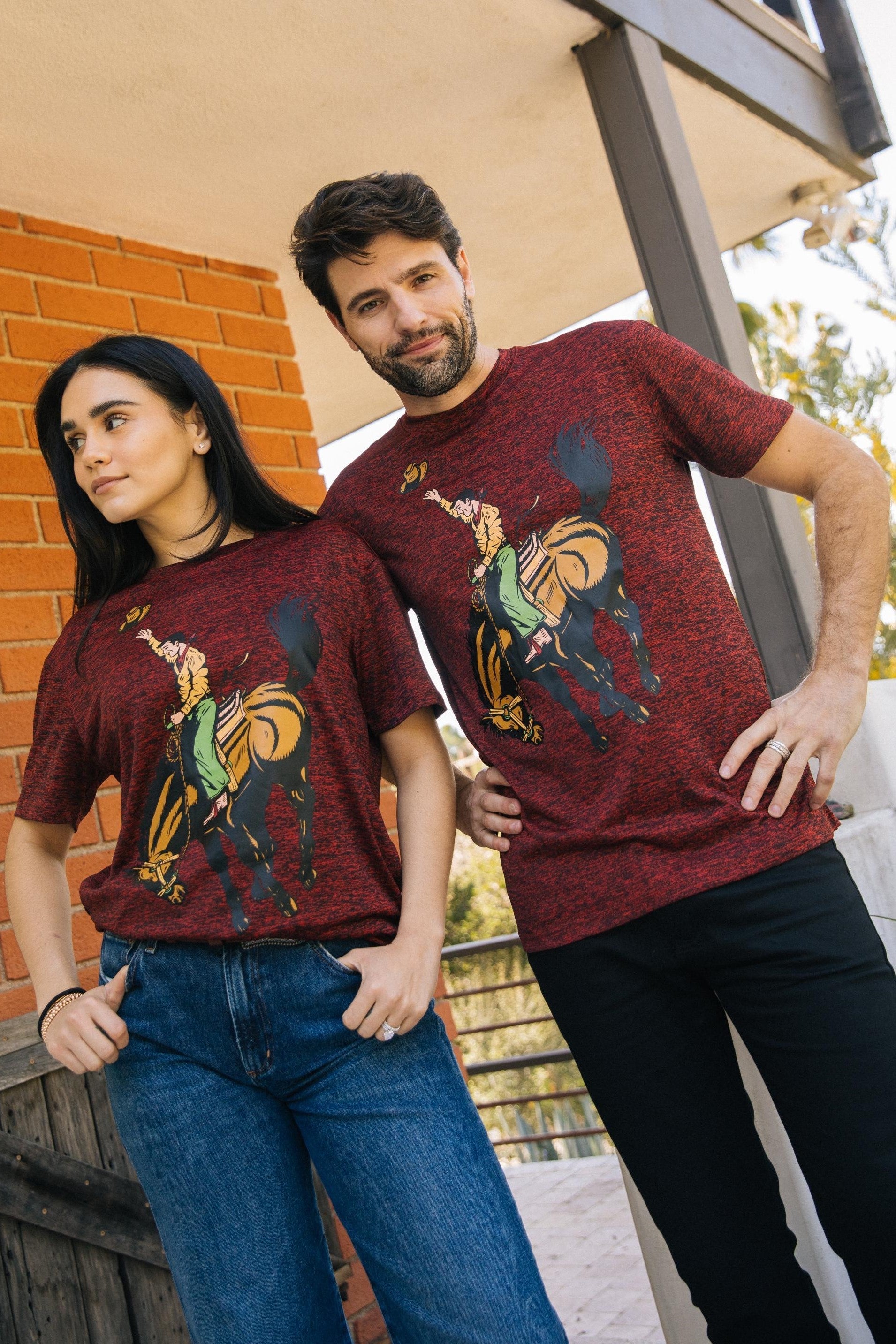 Bronc Rider Graphic Tee | T-Shirt | Men's Red Performance Knit