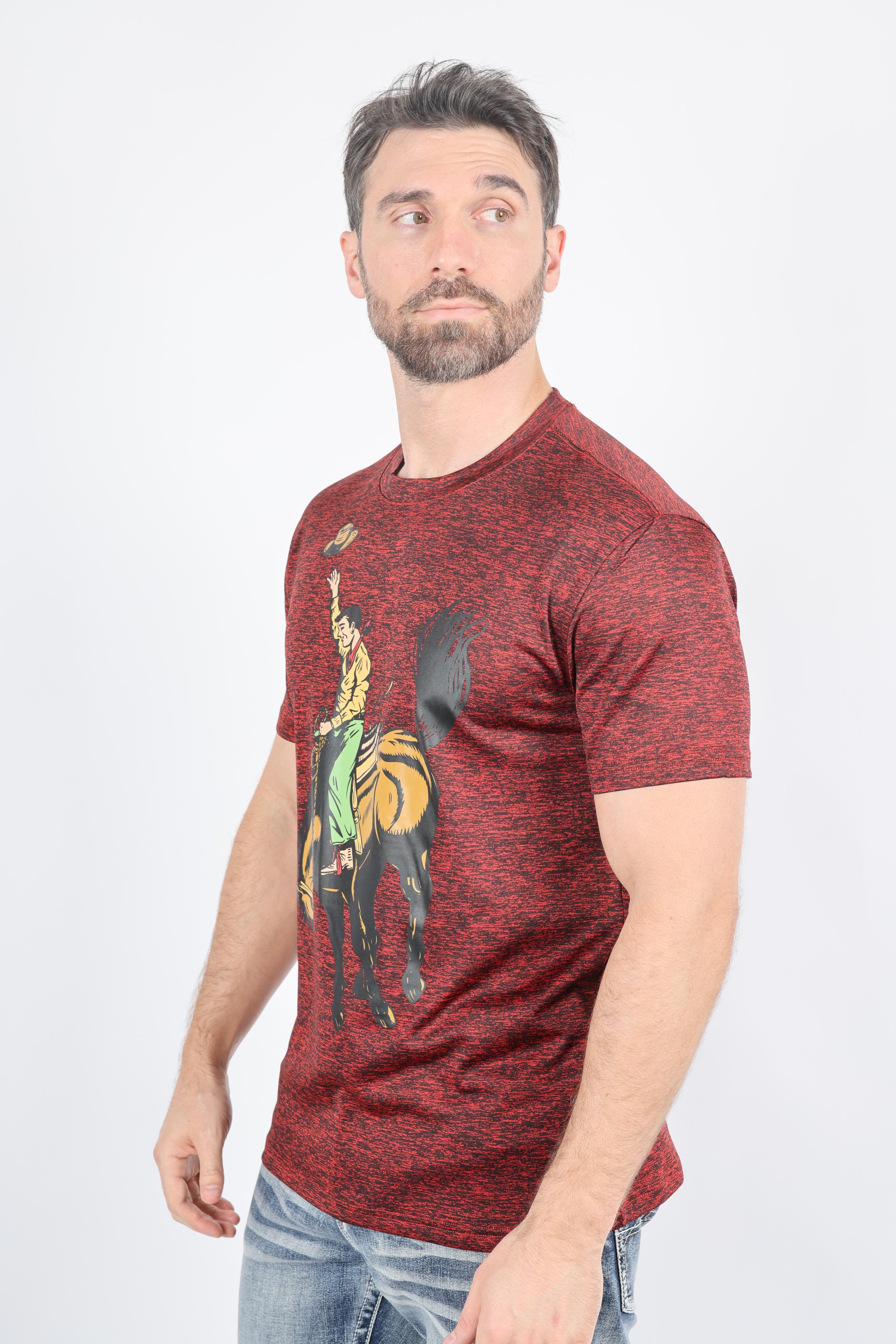 Bronc Rider Graphic Tee | T-Shirt | Men's Red Performance Knit