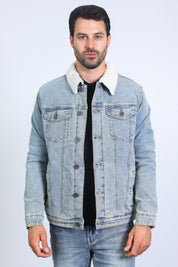 Sherpa-Lined Denim Jacket | Men's Winter Denim Coat | Indigo Black Tint Blue Dark Blue