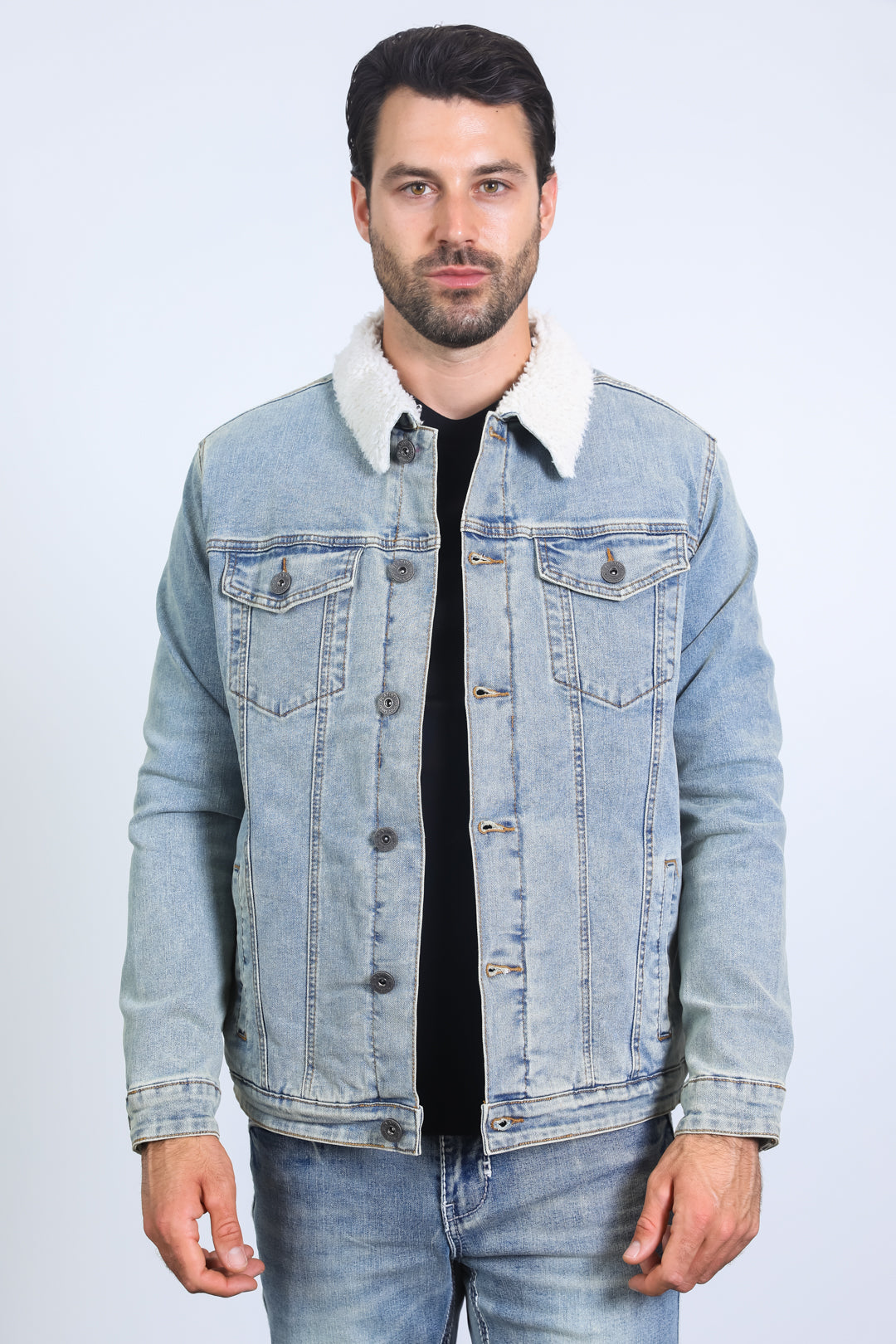 Sherpa Lined Denim Jacket | Men's Winter Jacket | Men Sherpa Denim Indigo Black Blue