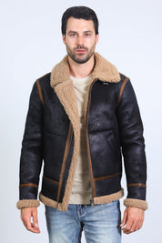 Washed Suede Shearling Jacket | Men's Faux Shearling Lined Winter Coat | Brown Grey Black