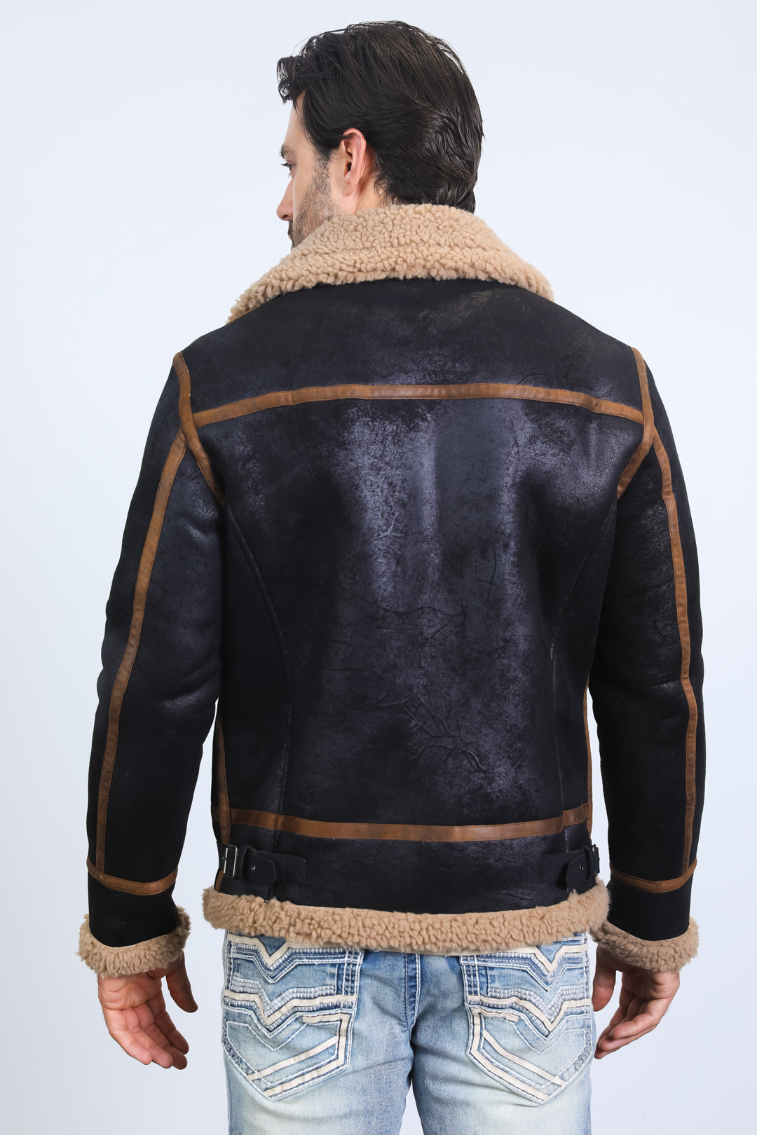 Washed Suede Shearling Jacket | Jacket | Men's Brown Grey Black Washed Suede Shearling Lined