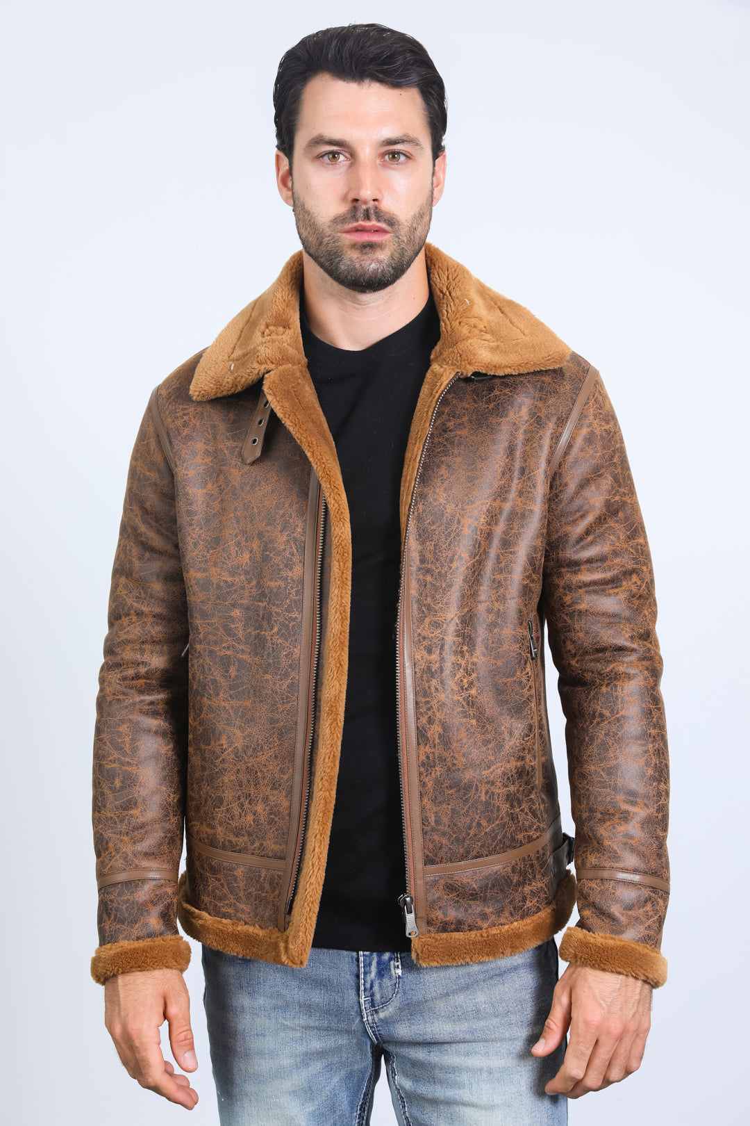 Suede Shearling Jacket | Men's Jacket | Men Faux Suede Shearling Lined White Brown Black