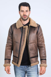 Washed Suede Shearling Jacket | Men's Faux Shearling Lined Winter Coat | Brown Grey Black