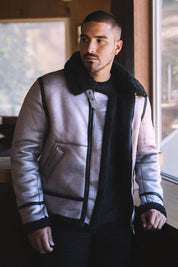 Washed Suede Shearling Jacket | Jacket | Men's Brown Grey Black Washed Suede Shearling Lined