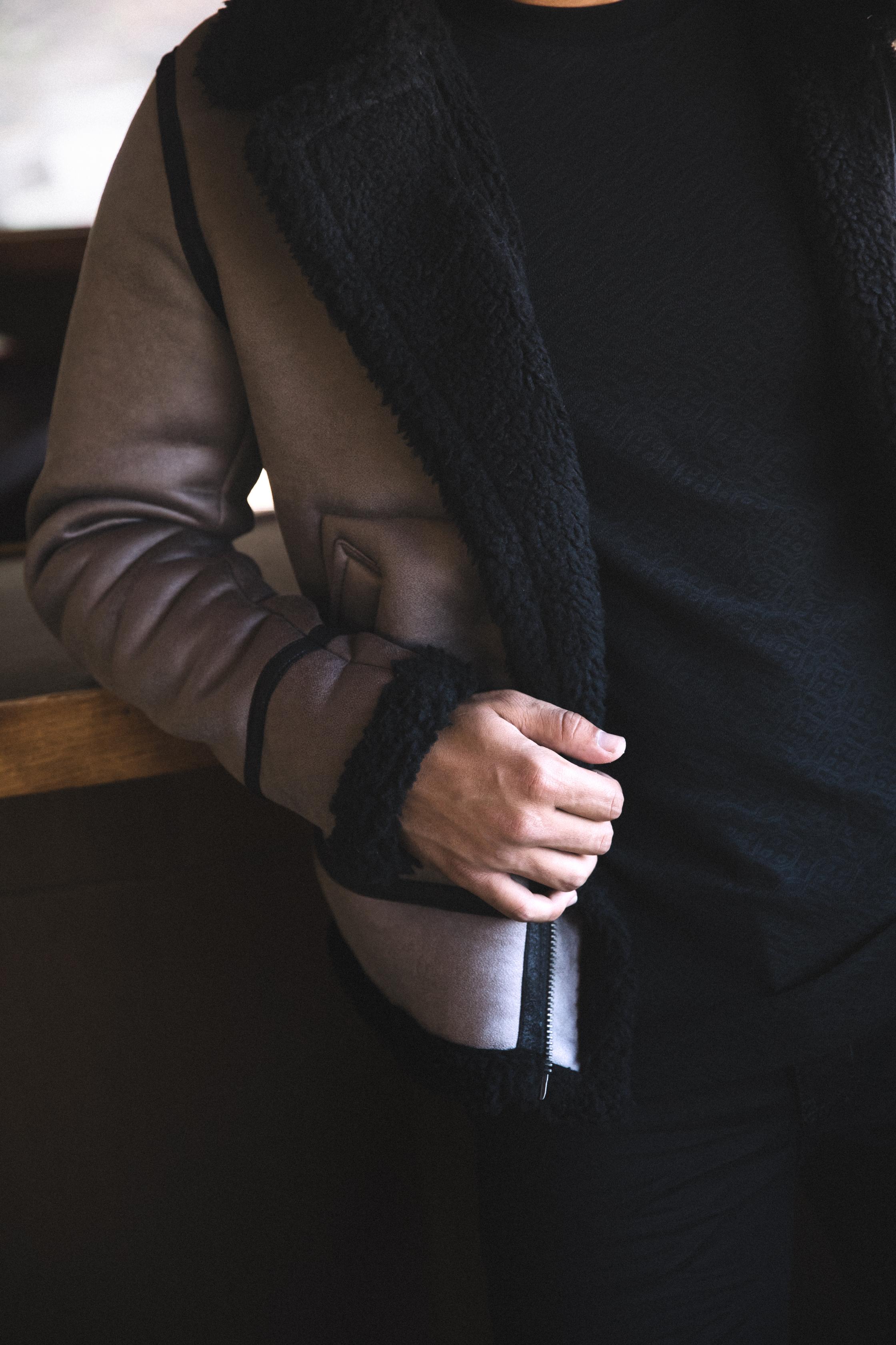 Washed Suede Shearling Jacket | Men's Winter Jacket | Men Suede Shearling Brown Grey Black