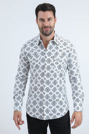 Tribal Stripe Western Shirt | Shirt | Men's Cotton Spandex White Snap Button Western