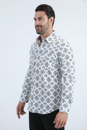 Tribal Stripe Western Shirt | Shirt | Men's Cotton Spandex White Snap Button Western
