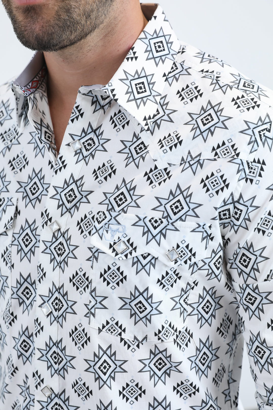 Tribal Stripe Western Shirt | Shirt | Men's Cotton Spandex White Snap Button Western