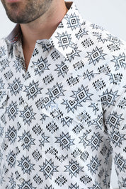Tribal Stripe Western Shirt | Shirt | Men's Cotton Spandex White Snap Button Western