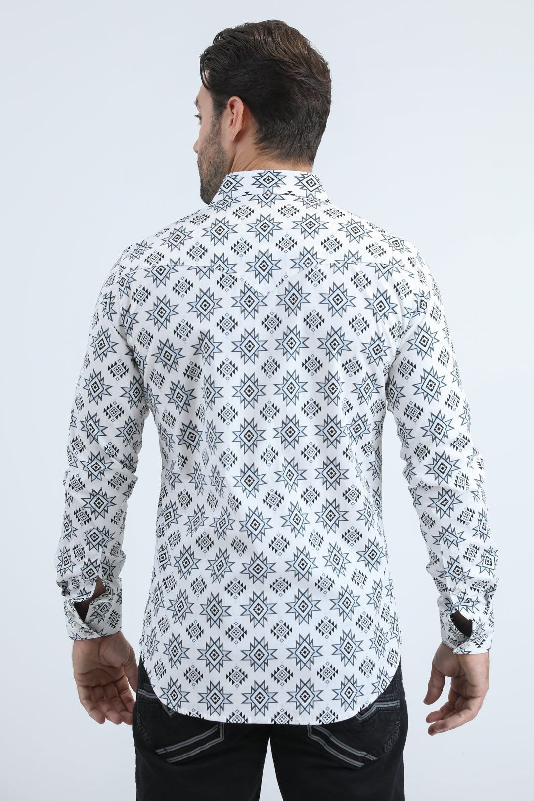 Tribal Stripe Western Shirt | Shirt | Men's Cotton Spandex White Snap Button Western