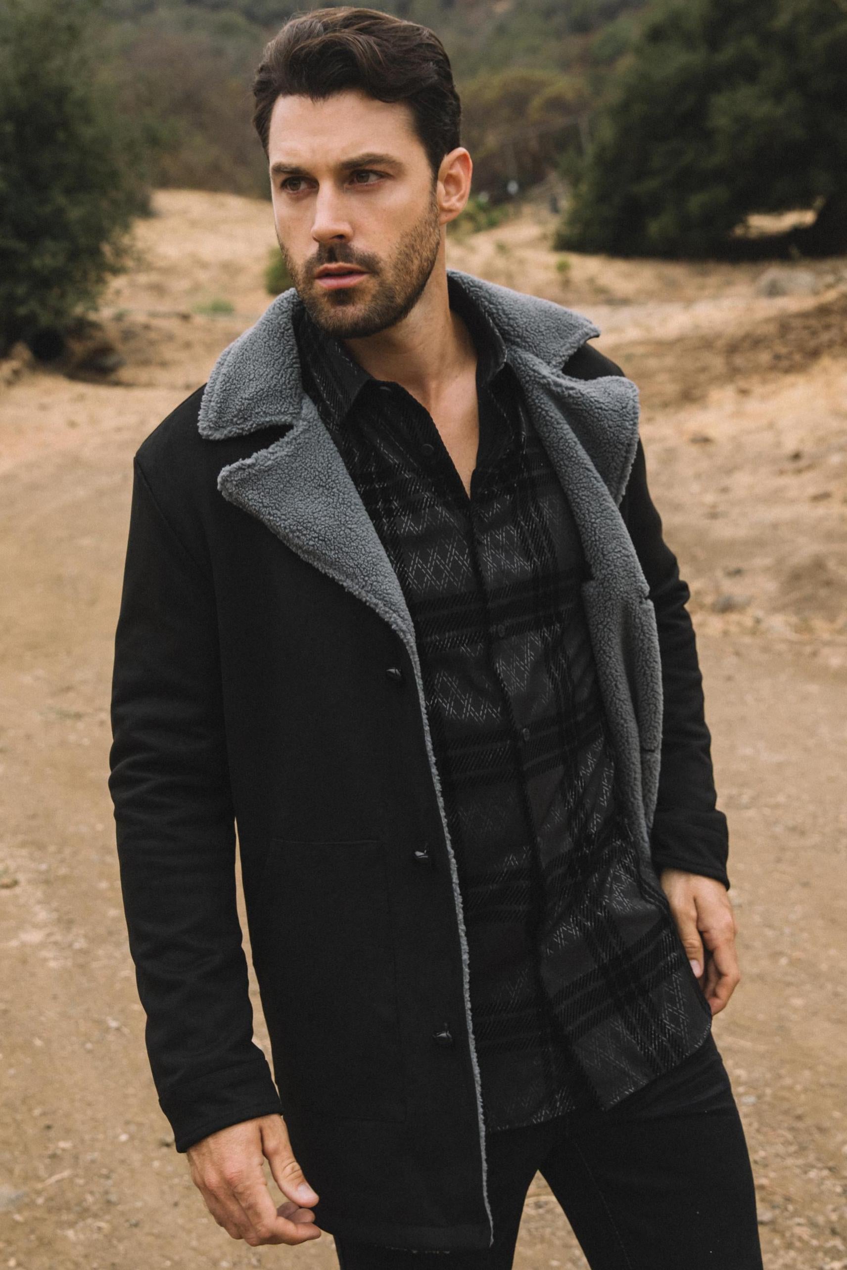 Western Long Faux Suede Coat | Men's Coat | Men Western Faux Suede Long Coat Brown Black
